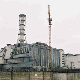 Chernobyl power plant with the sarcophagus containment structure.